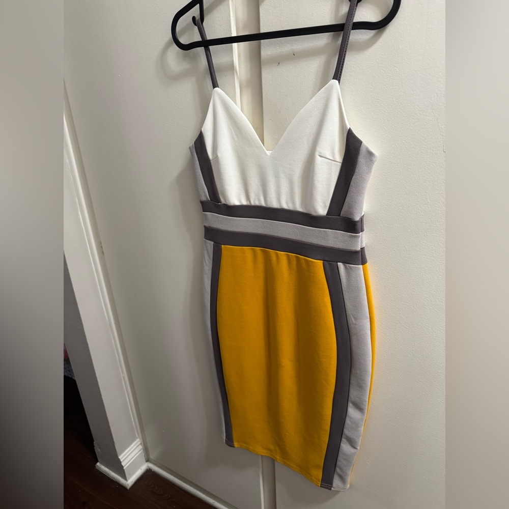 Windsor Colorblock Mini Dress - White, Gray, Yellow